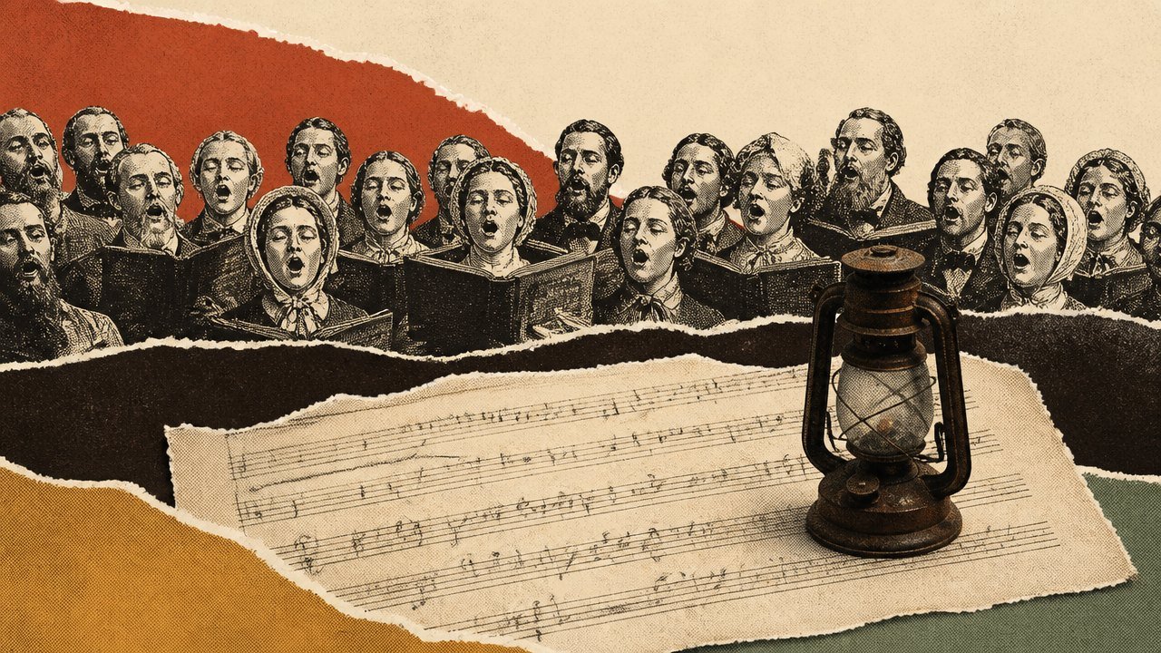 blog-019_0 A congregation singing above a sheet of music with a dark lantern on it